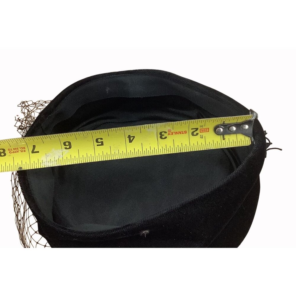 Vintage Black Velvet Pillbox Hat With Veil & Tassel Accent - Picture 5 of 6